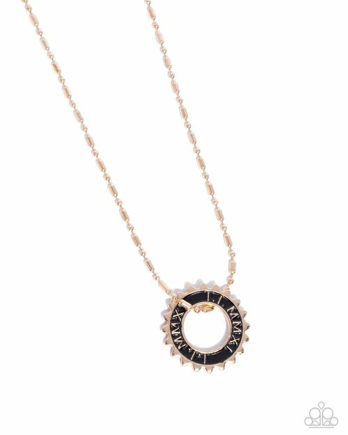 Paparazzi Second Gear - Gold Black Roman Numeral Urban Necklace N3684