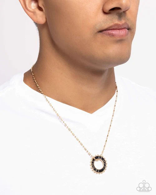 Paparazzi Second Gear - Gold Black Roman Numeral Urban Necklace N3684