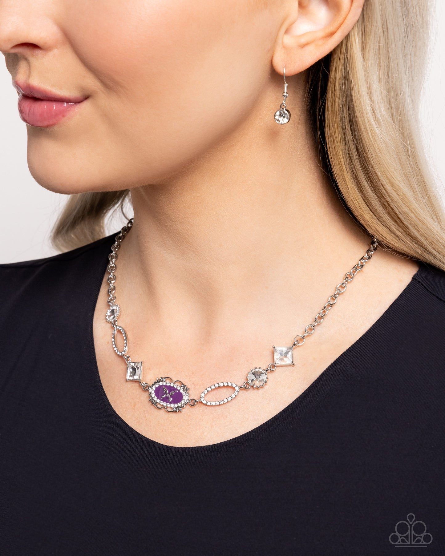 Aerial Approval - Purple Plum Painted Frame & Silver Butterfly Necklace Paparazzi N3312