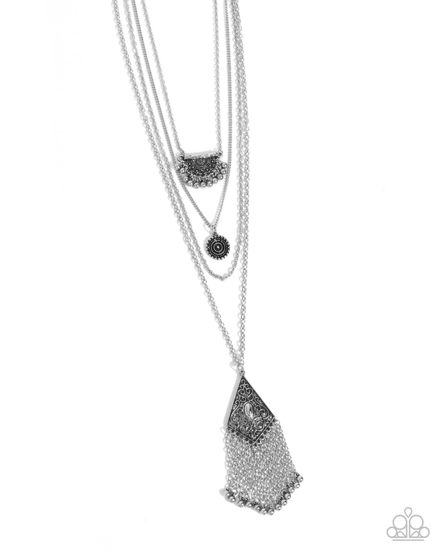 Faithful Filigree - Silver Cable Chains Kite Shaped Pendant Layered Necklace Paparazzi