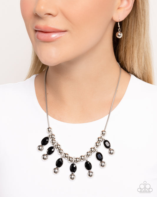 Just A Habit - Black Gem, Silver Bead Necklace Paparazzi N3329