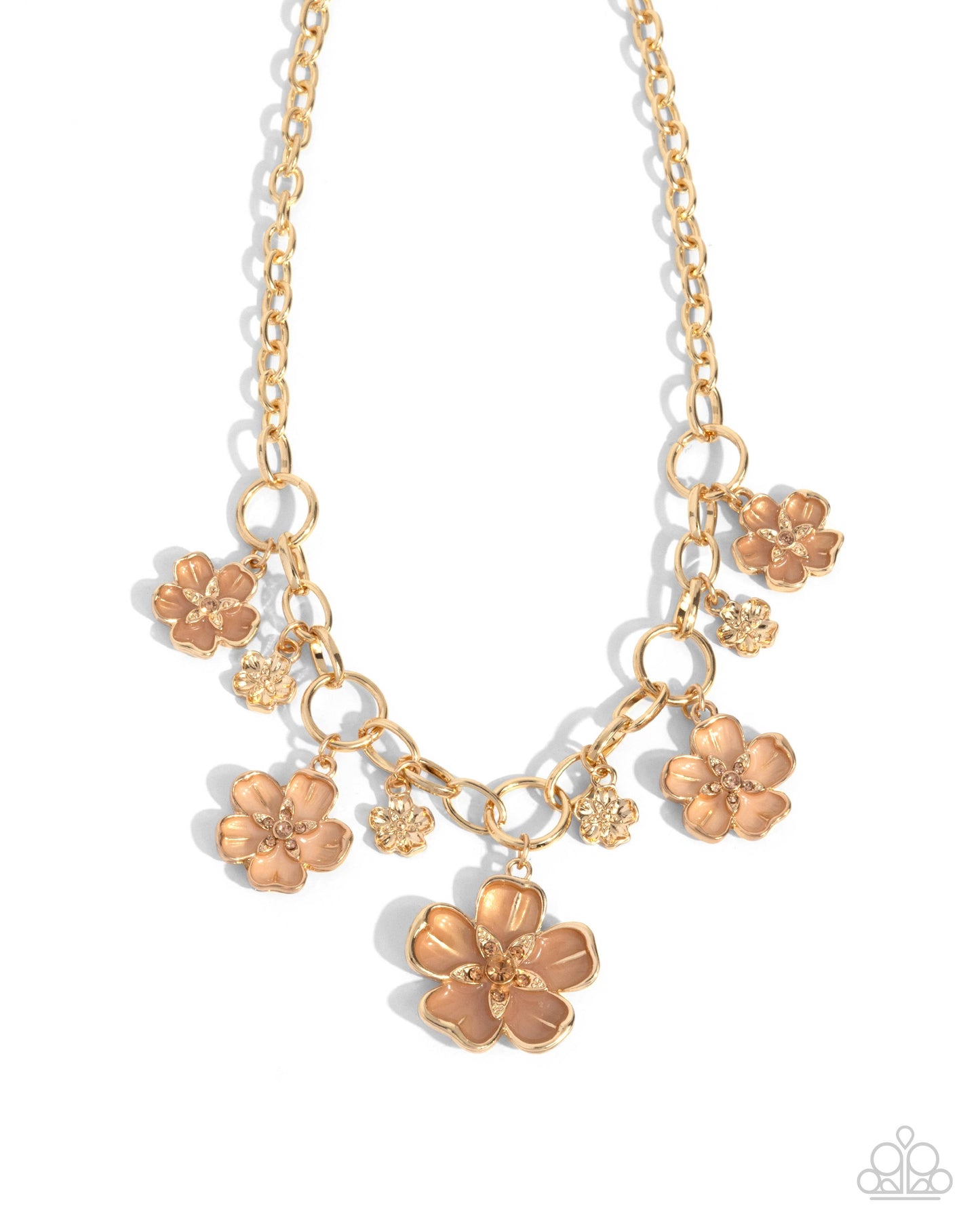 Secretive Sprig - Brown Painted & Light Peach Rhinestone Flower Necklace Paparazzi