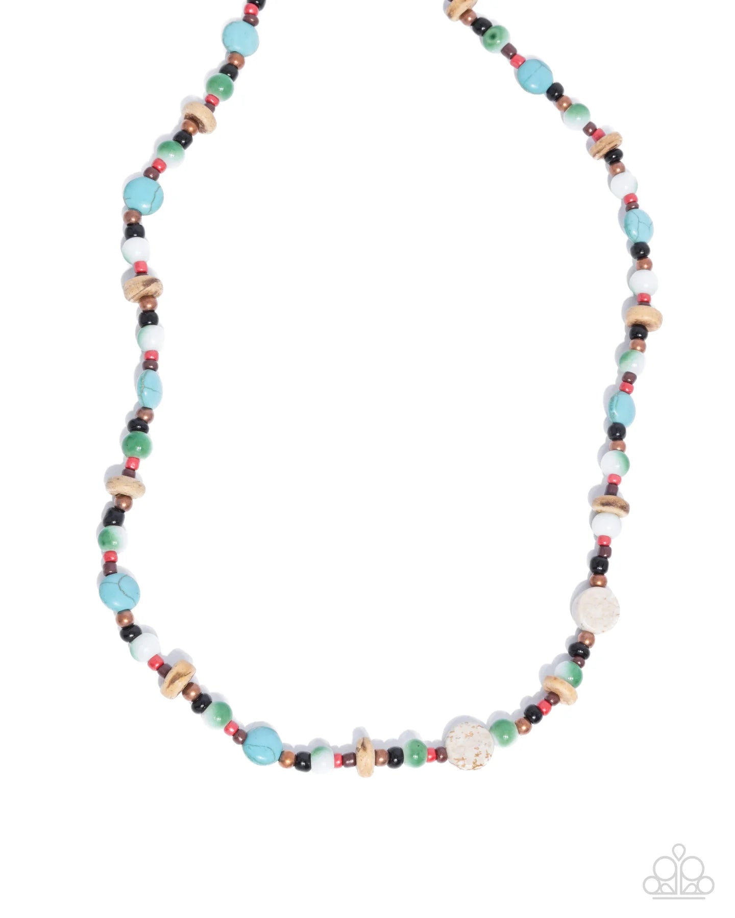 Urban Uniform Multi Olive, Brown, Red, Black Seed Bead & Turquoise Stone Urban Santa Fe Style Necklace Paparazzi N2532