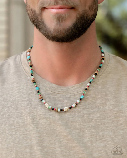 Urban Uniform Multi Olive, Brown, Red, Black Seed Bead & Turquoise Stone Urban Santa Fe Style Necklace Paparazzi N2532