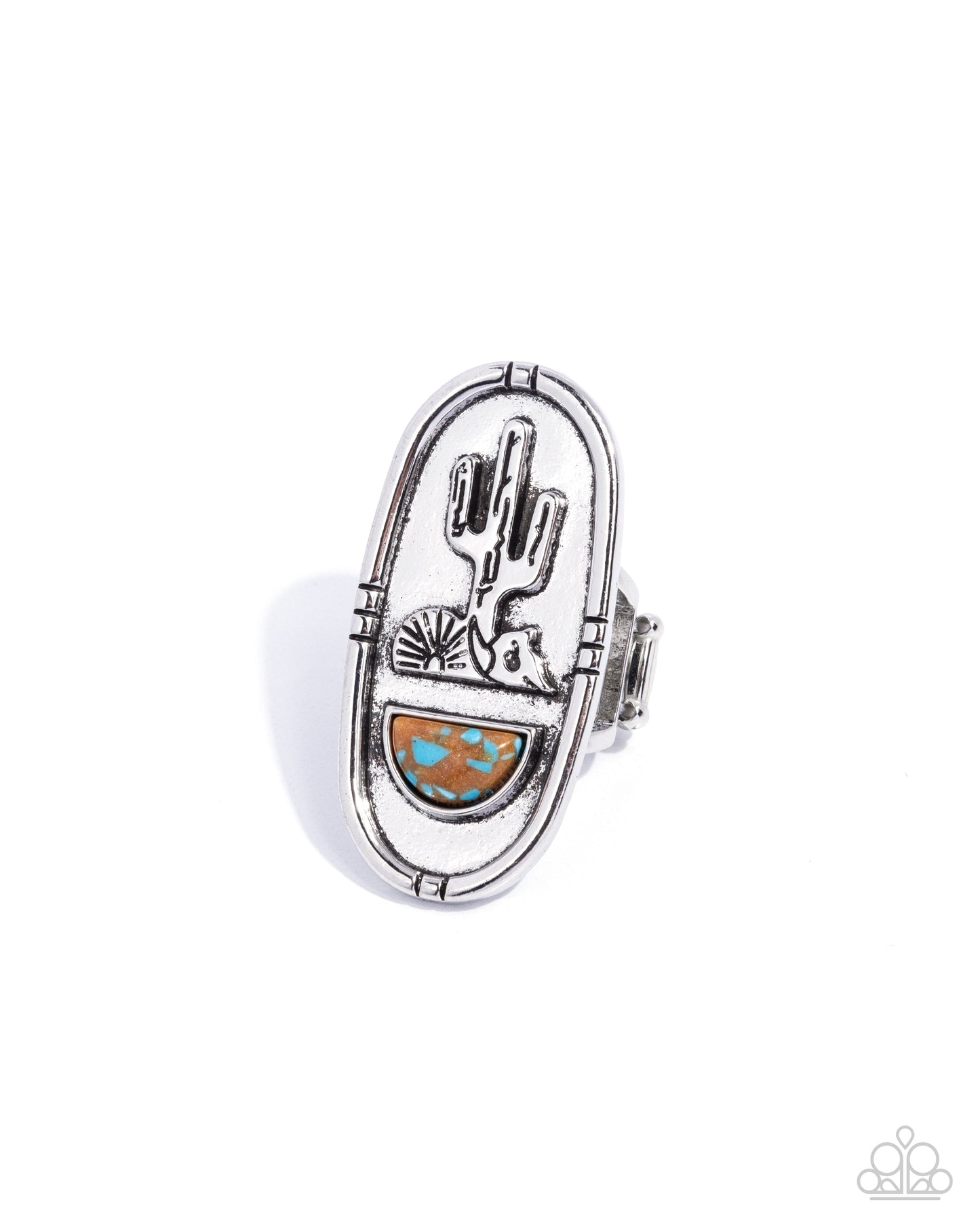 Southwestern Sketch - Brown & Turquoise Stone Santa Fe Style Ring Paparazzi R0797