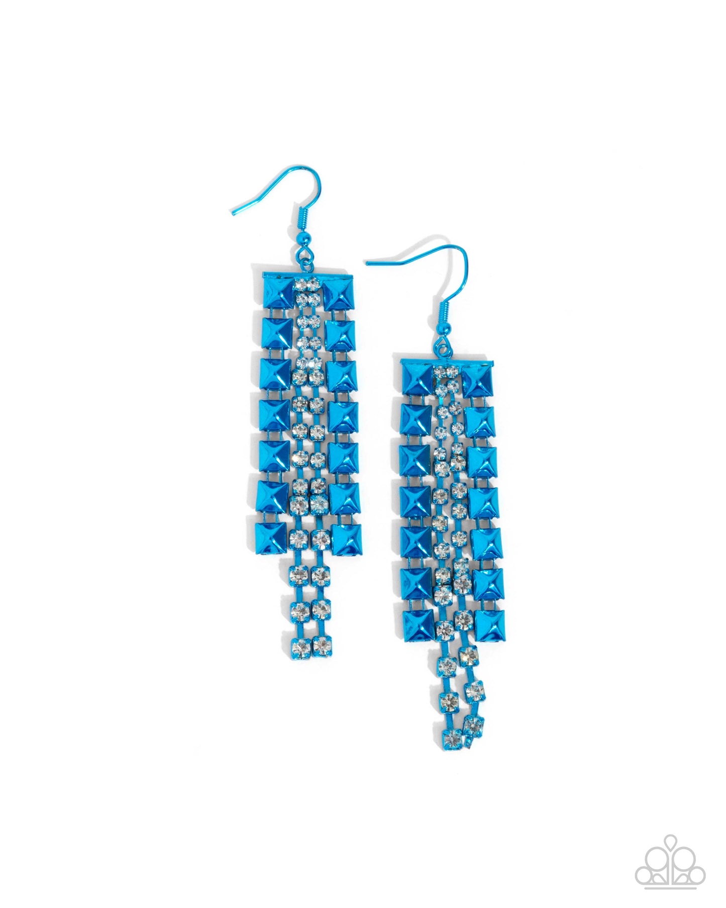 Forceful Fringe - Blue - Electric Hue & White Rhinestone Earring Paparazzi E2551