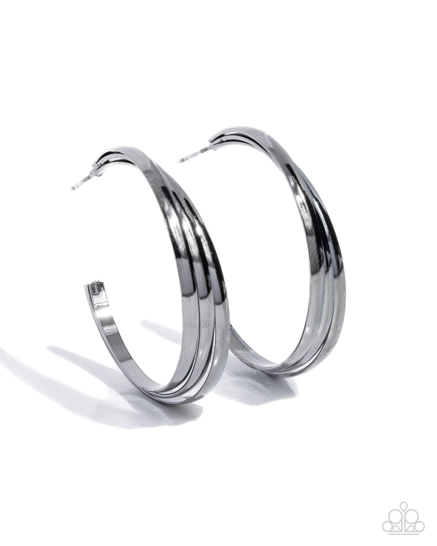 Layover Leader - Black Gunmetal Twist 1 1/2 Inch Hoop Earring Paparazzi E2158