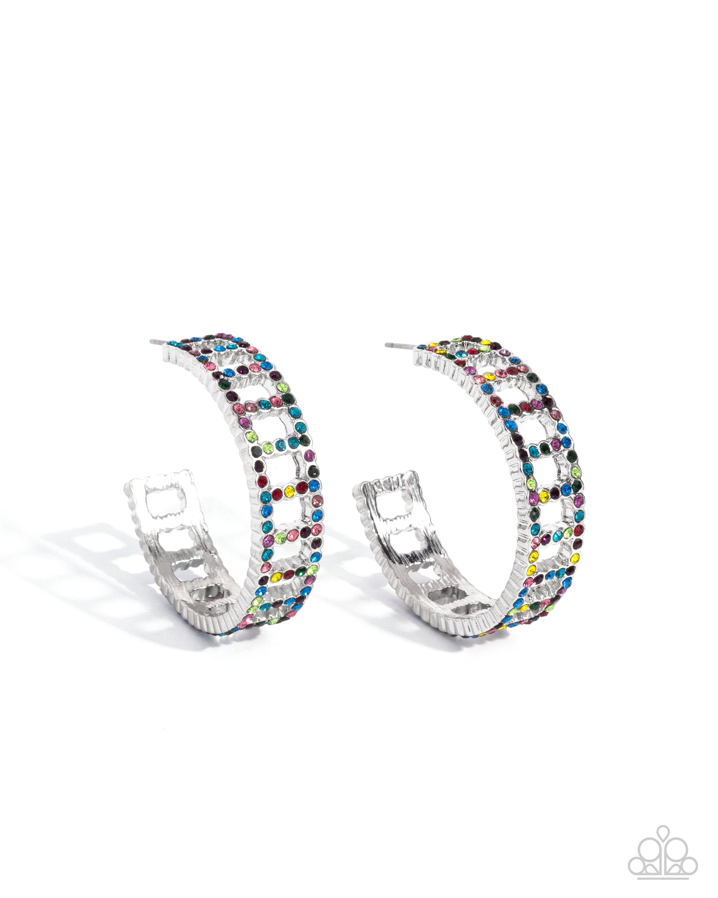 Bridging Brilliance - Multi Colored Rhinestone Frame Edgy 1 1/2 Inch Hoop Earring Paparazzi