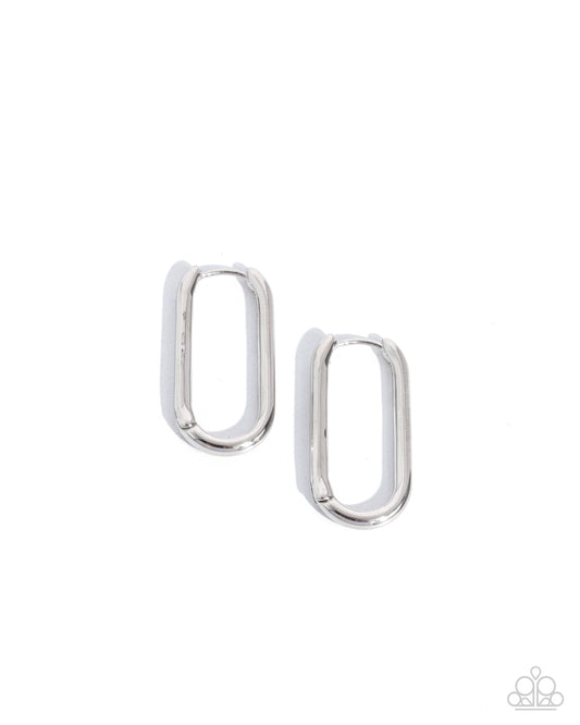Paparazzi Paramount Paperclips - Silver Paperclip Link Long 1/2 Inch Hoop Earring E2132