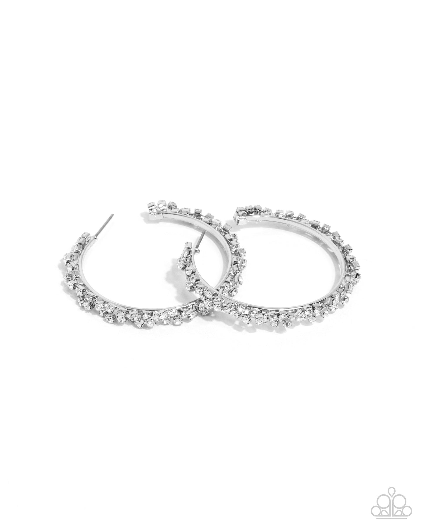 Divine Decoding - White Rhinestone Silver 1 3/4 Inch Hoop Earring Paparazzi E2127