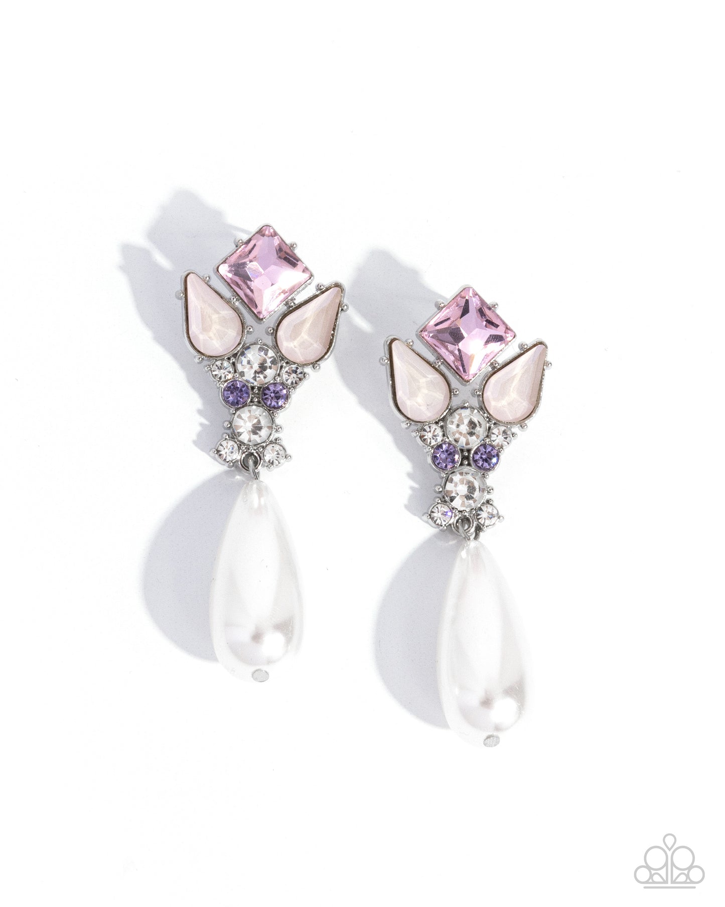 Pearly Promenade - Multi - Light Pink, White, Violet & Opalescent Pink Rhinestone Gem & White Pearl Post Earring Paparazzi E2111