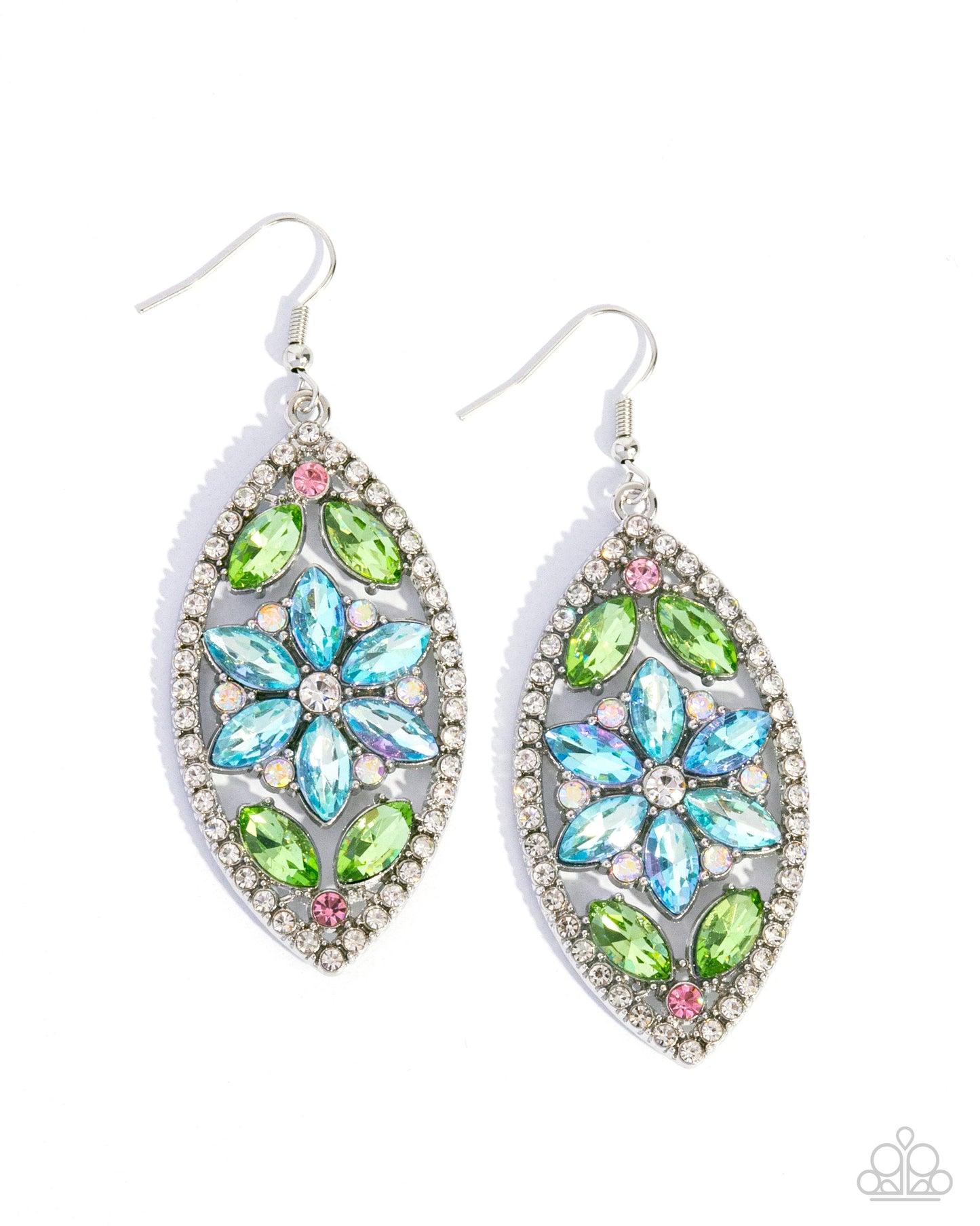 Gallant Garden - Blue, Green, White, Gem Flower Earring Paparazzi E2096