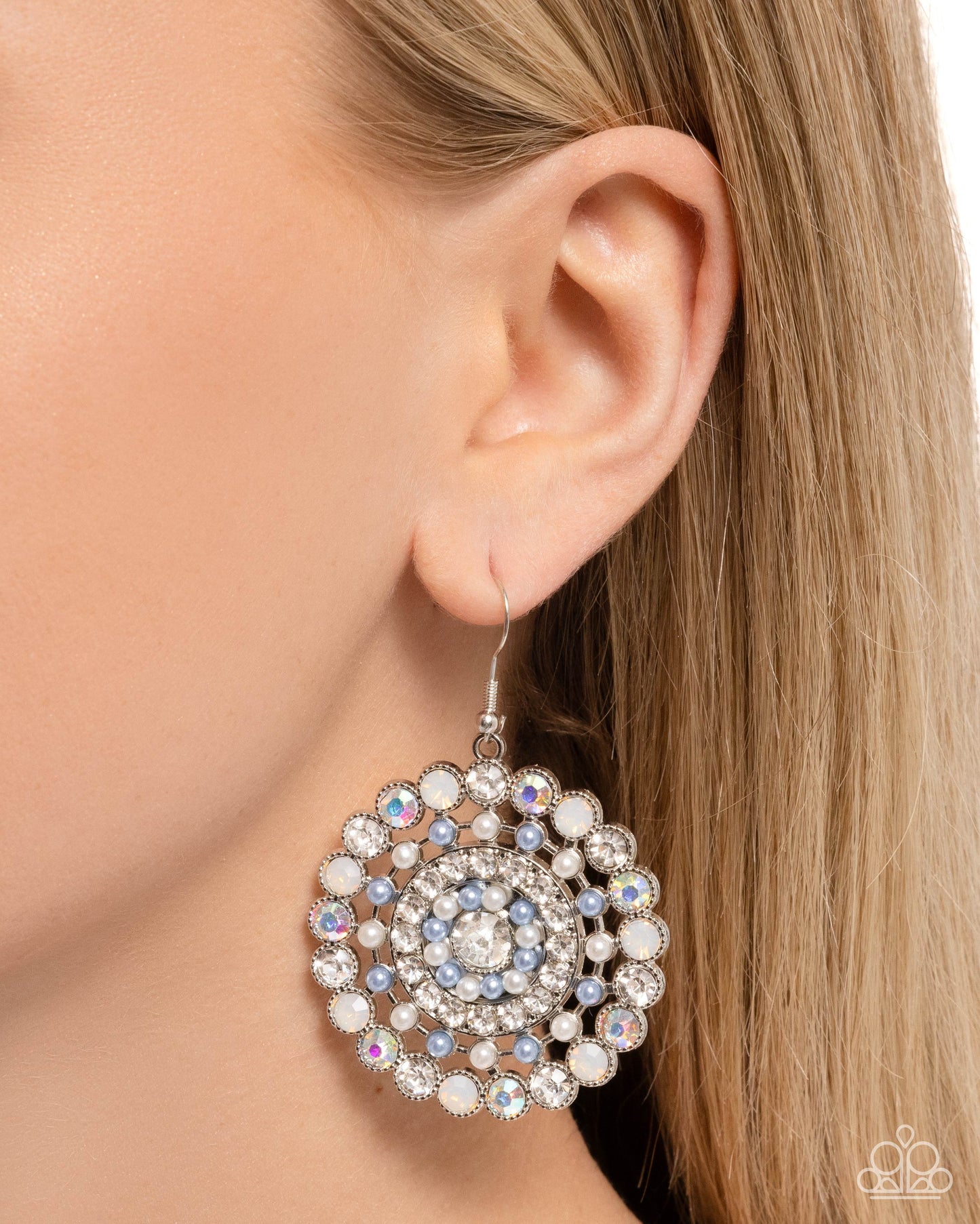 Wreathed Wonderland - Blue Chambray, White Pearl & Iridescent Rhinestone Earring Paparazzi E2954