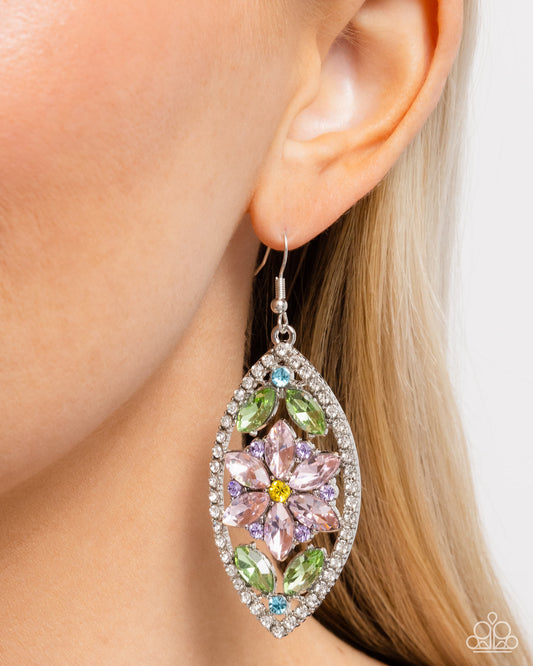 Gallant Garden - Multi Pink, Yellow & Green Gem Flower Earring Paparazzi E2432