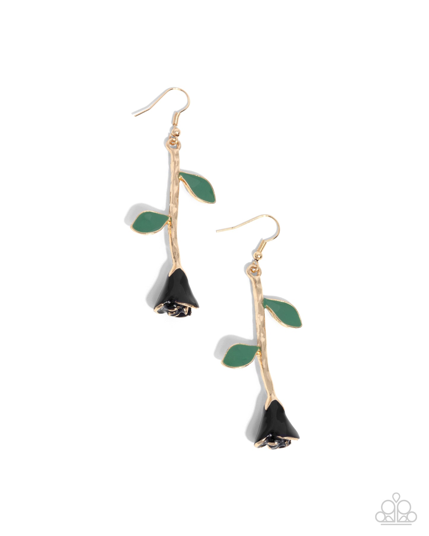 Rose Reality - Black Rose & Gold Stem Rose Earring Paparazzi E2140