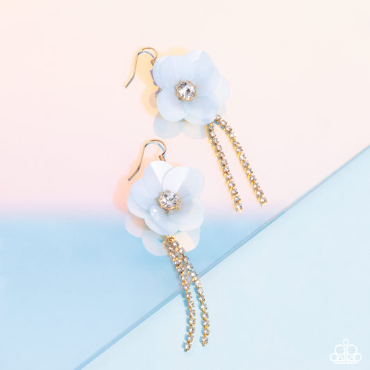Serene State of Mind - Blue - Light Blue Sequin Flower White Gem Earring Paparazzi E2697