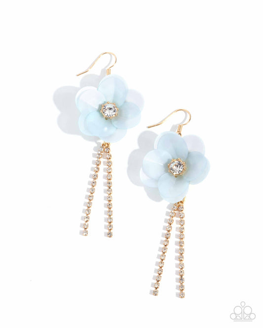 Serene State of Mind - Blue - Light Blue Sequin Flower White Gem Earring Paparazzi E2697