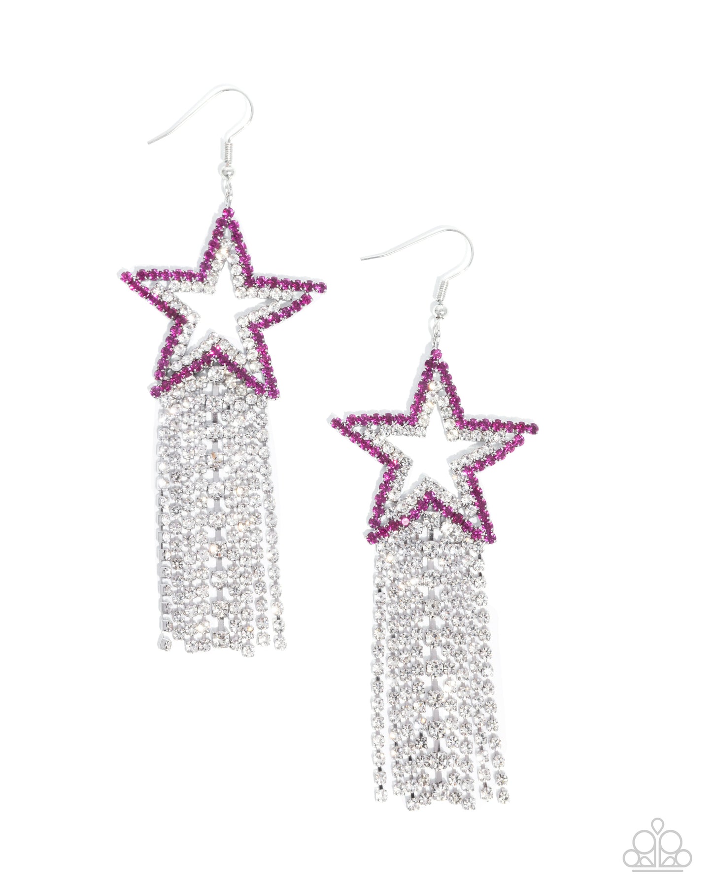 Sunset Superstar - Pink Fuchsia & White Rhinestone Star Necklace Paparazzi