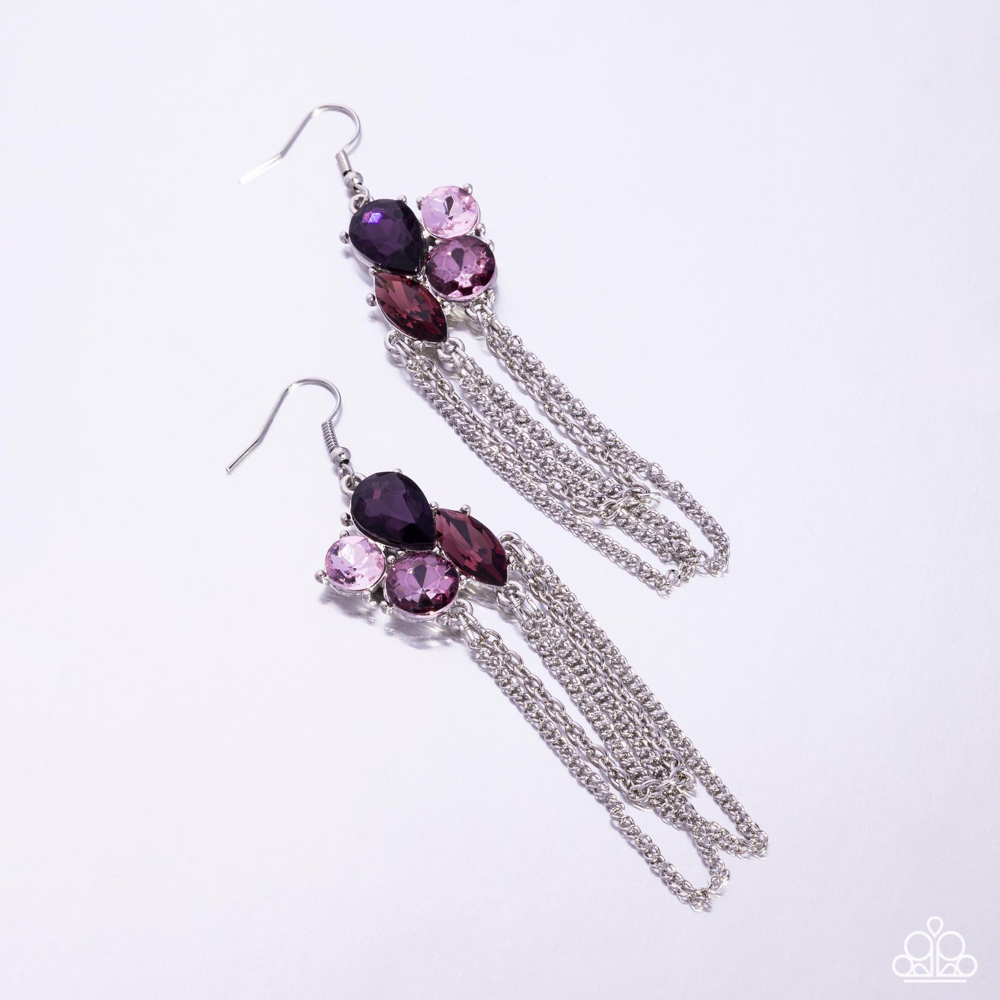 Decadent Distance - Purple Multicolored Gem Silver Chain Earring Paparazzi E2565
