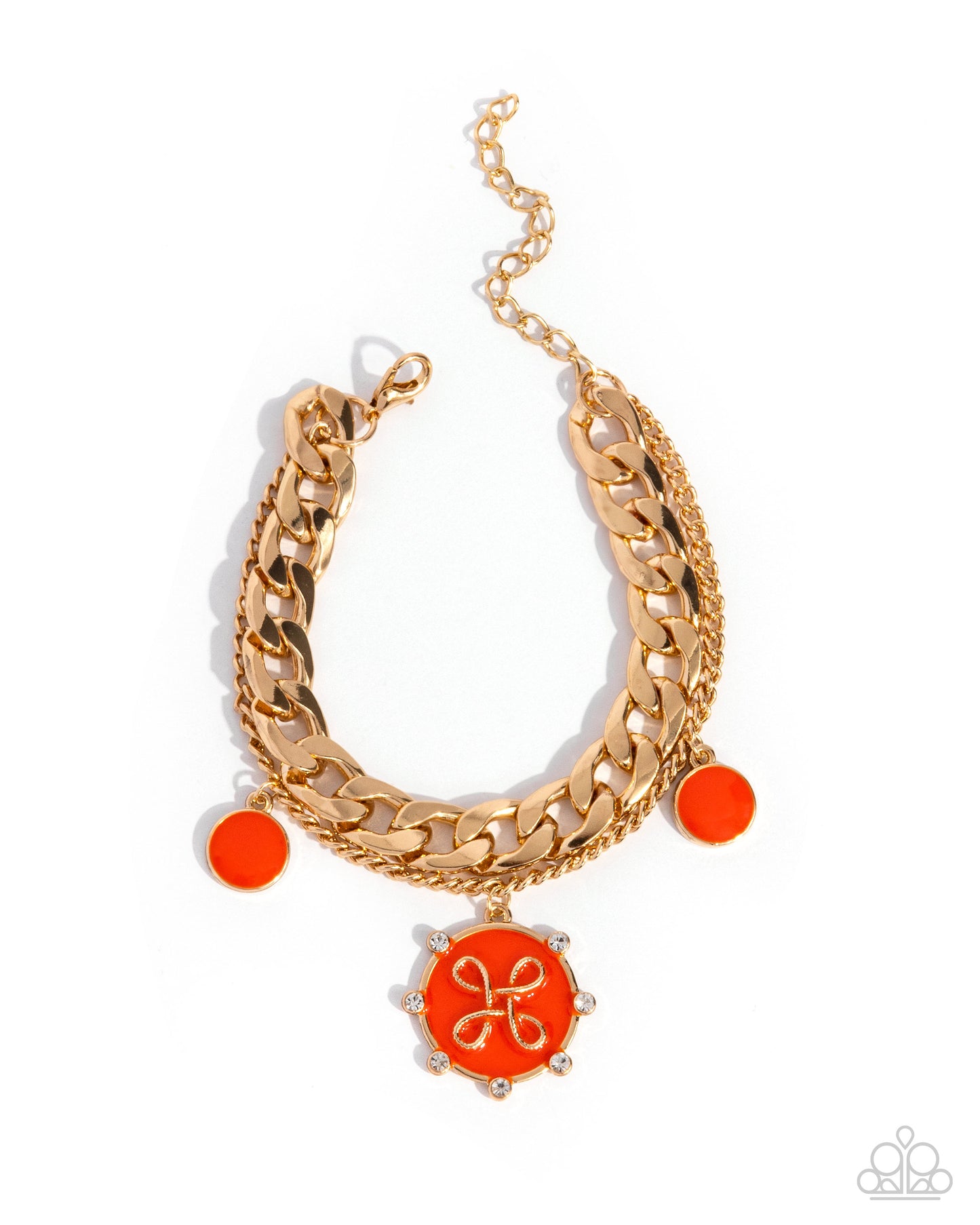 Preppy Present - Orange Red Painted Gold & Layered Curb Chain Bracelet Paparazzi B1702