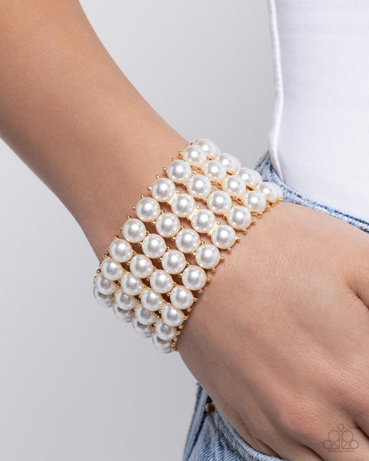 Ombre' Overture - Gold & Pearl Stretch Bracelet Paparazzi B1991