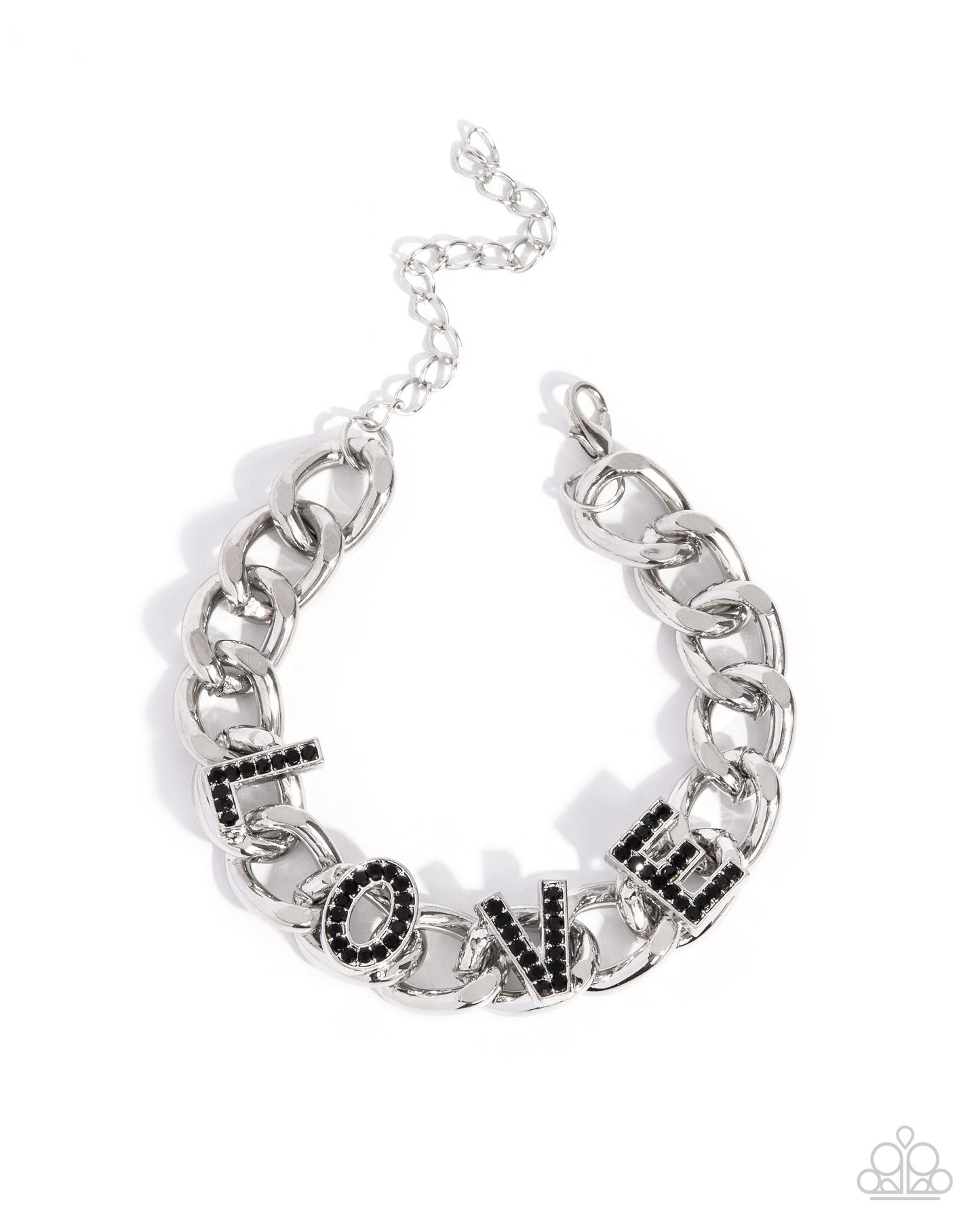 Lovely Legacy - Black Rhinestone & Silver Curb Chain Bracelet Paparazzi B2167