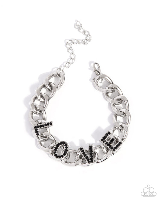 Lovely Legacy - Black Rhinestone & Silver Curb Chain Bracelet Paparazzi B2167