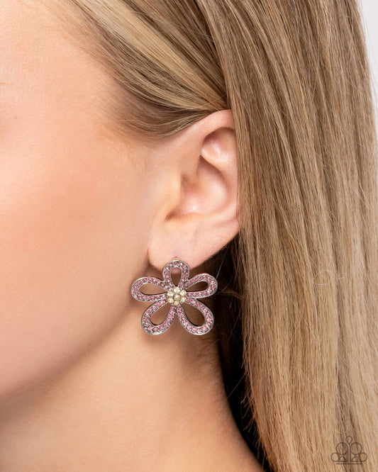 Blooming Belle - Pink - Light Rose Rhinestone Silver Flower Post Earring Paparazzi E2899
