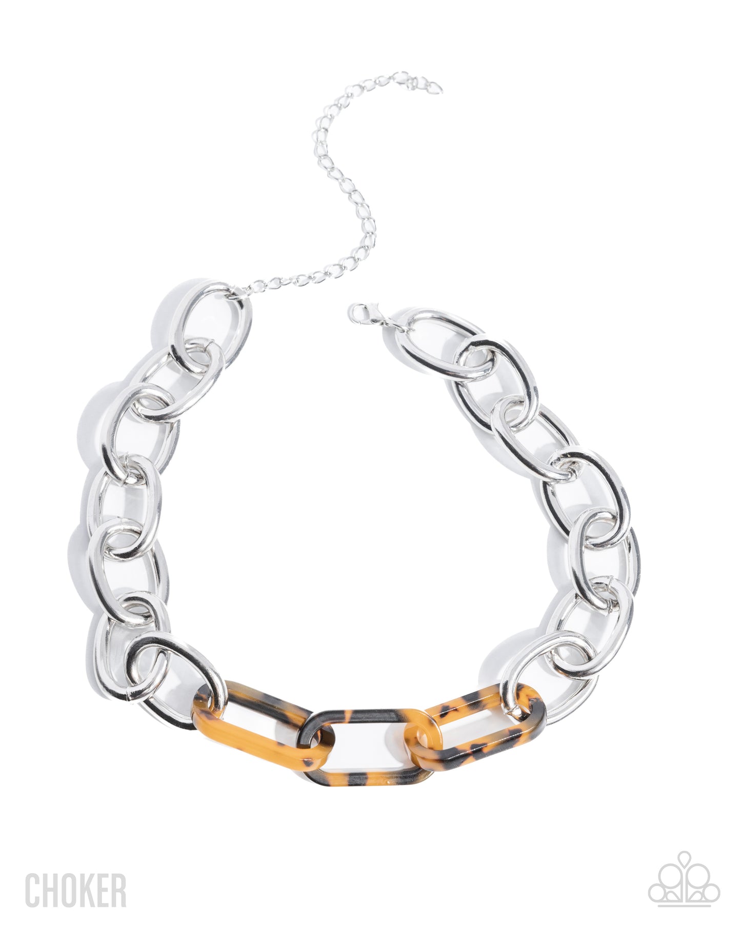 Paparazzi Uniquely Upmarket - Brown Spotted Tortious Acrylic & Thick Silver Chain Choker Necklace N3916