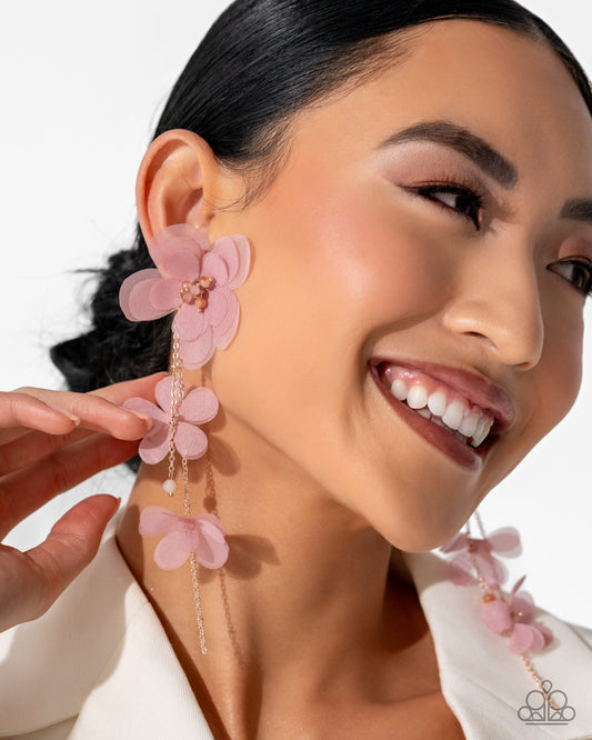 Balletcore - Pink - Desert Rose Chiffon Flower Earring Life Of The Party October 2024 Paparazzi