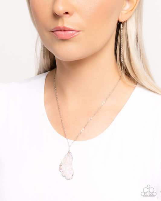 Experimental Echo - Silver Chain Iridescent Druzy White Crystal Like Pendant Necklace Paparazzi