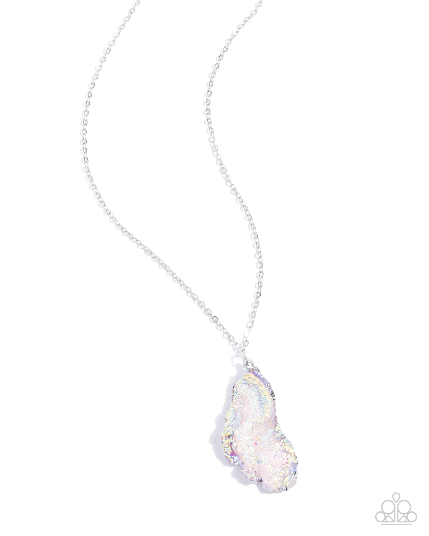 Experimental Echo - Silver Chain Iridescent Druzy White Crystal Like Pendant Necklace Paparazzi