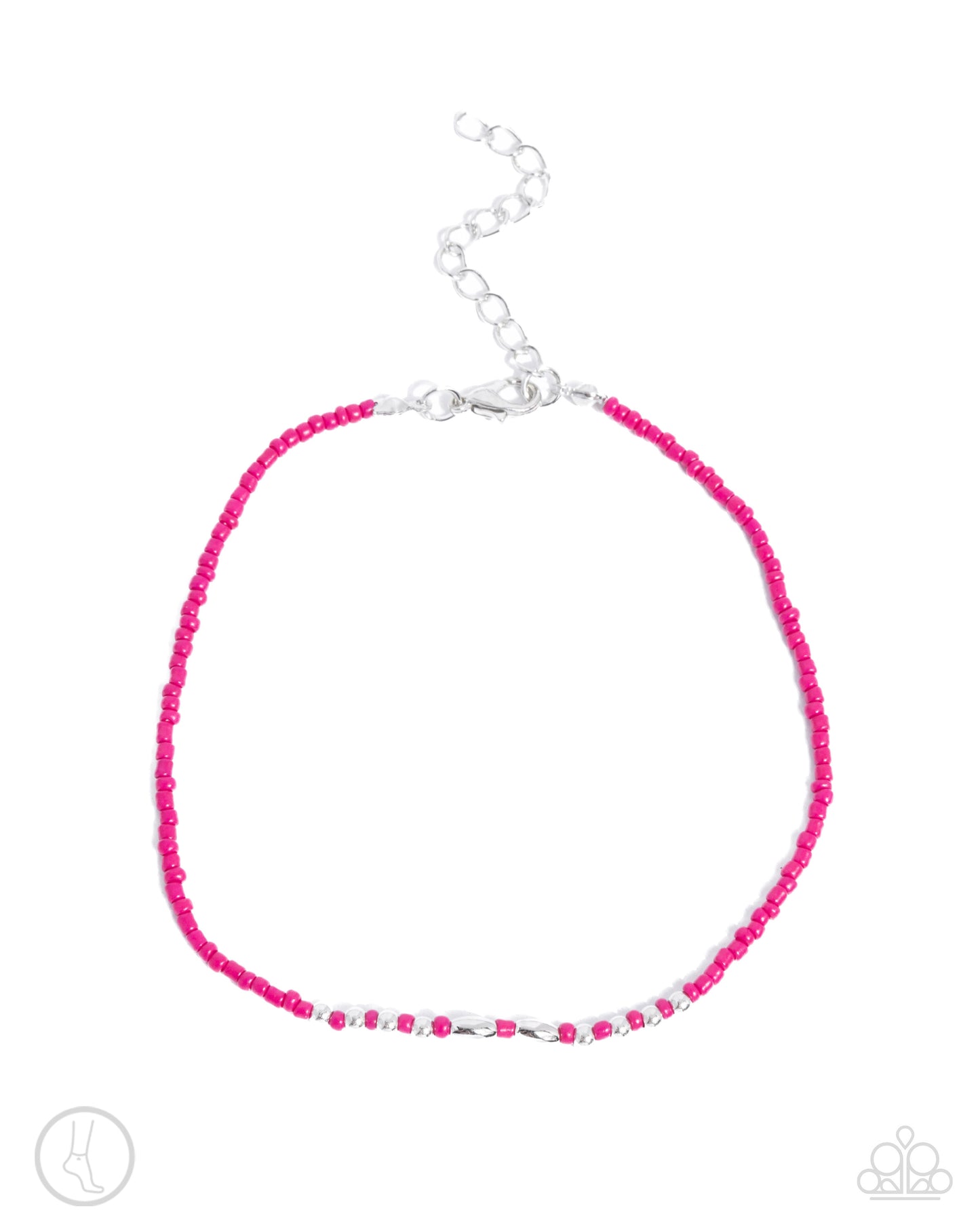 Basic Brightness - Pink Fuchsia Seed Bead, Silver Bead Anklet Paparazzi B1616