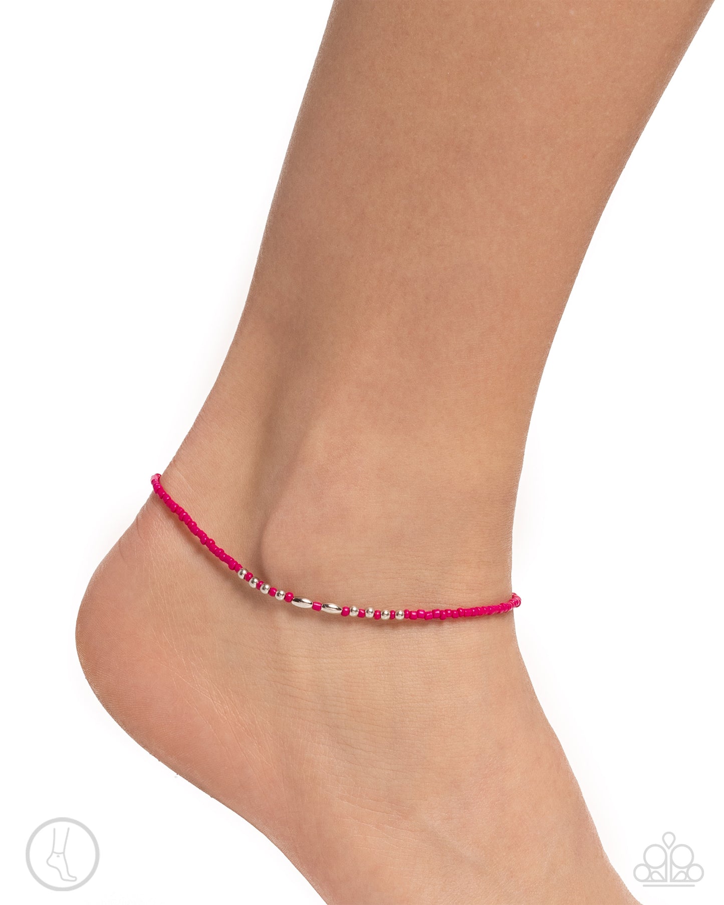 Basic Brightness - Pink Fuchsia Seed Bead, Silver Bead Anklet Paparazzi B1616