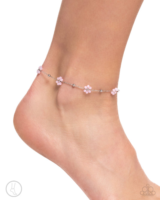 Perfect Promise - Pink Flower & Silver Satellite Chain Anklet Paparazzi B1783