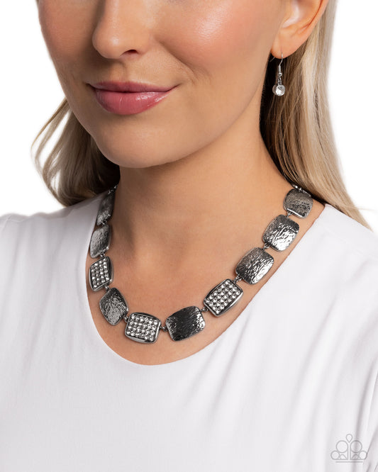 Brilliant Belonging - White Rhinestone Hammered Silver Necklace Paparazzi