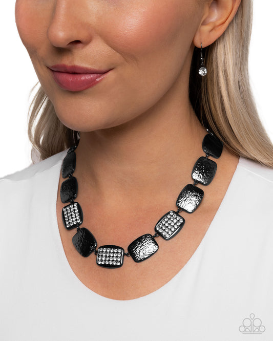 Brilliant Belonging - Black Hammered Gunmetal White Rhinestone Necklace Paparazzi N2604