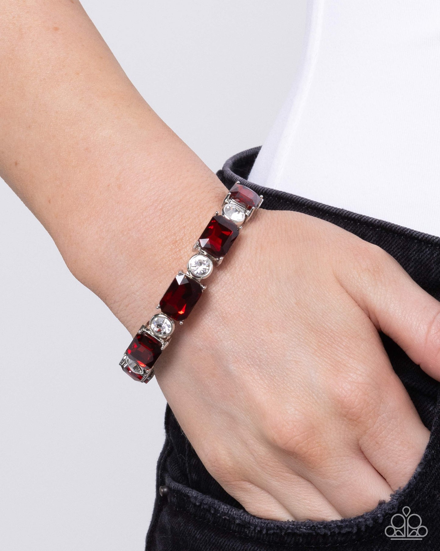 Tonight Only! - Red & White Gem Stretch Bracelet Paparazzi