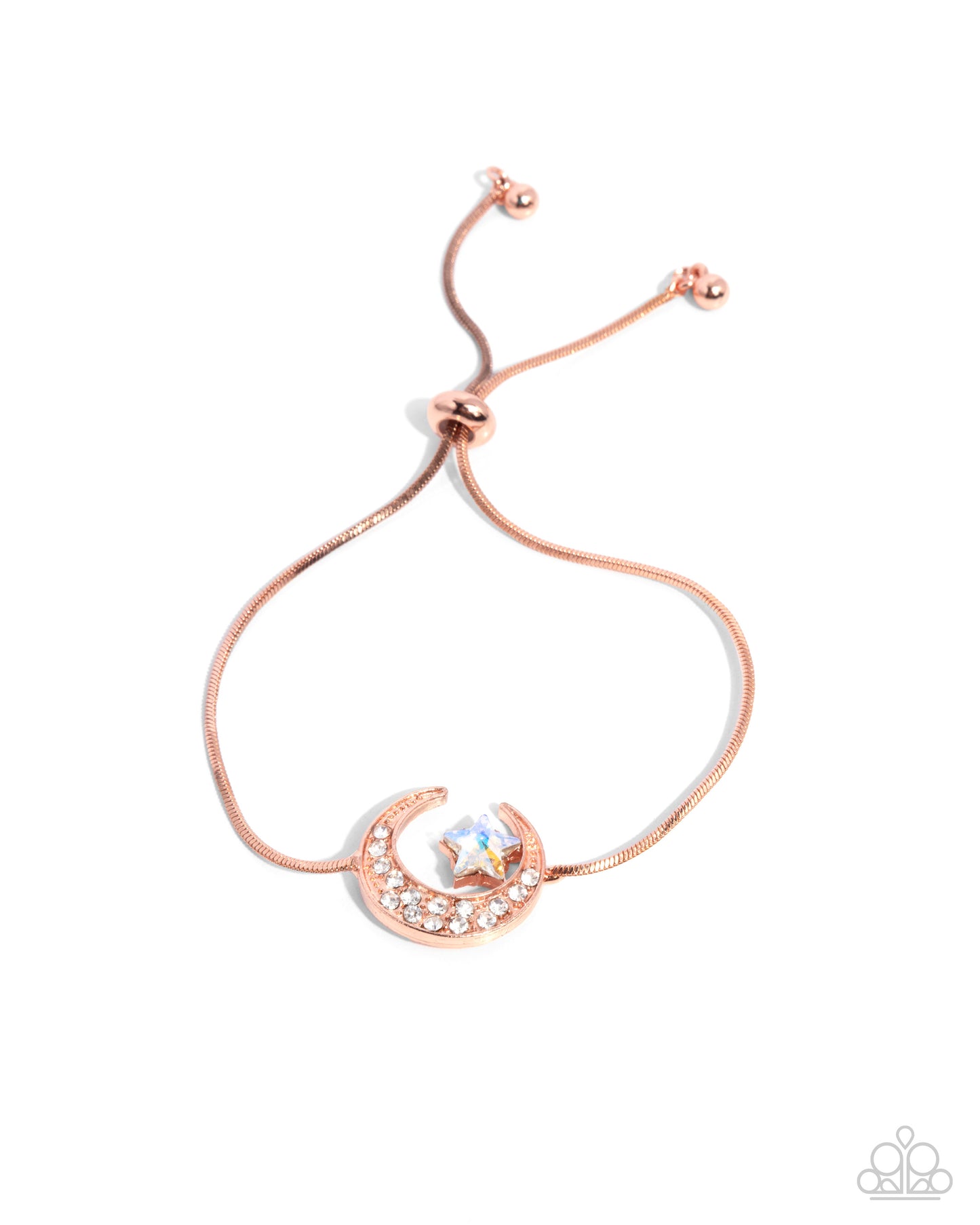 Abstract Atmosphere - Copper - Shiny Copper Crescent Moon & UV Shimmery Star Sliding Bead Closeure Bracelet Paparazzi B1781