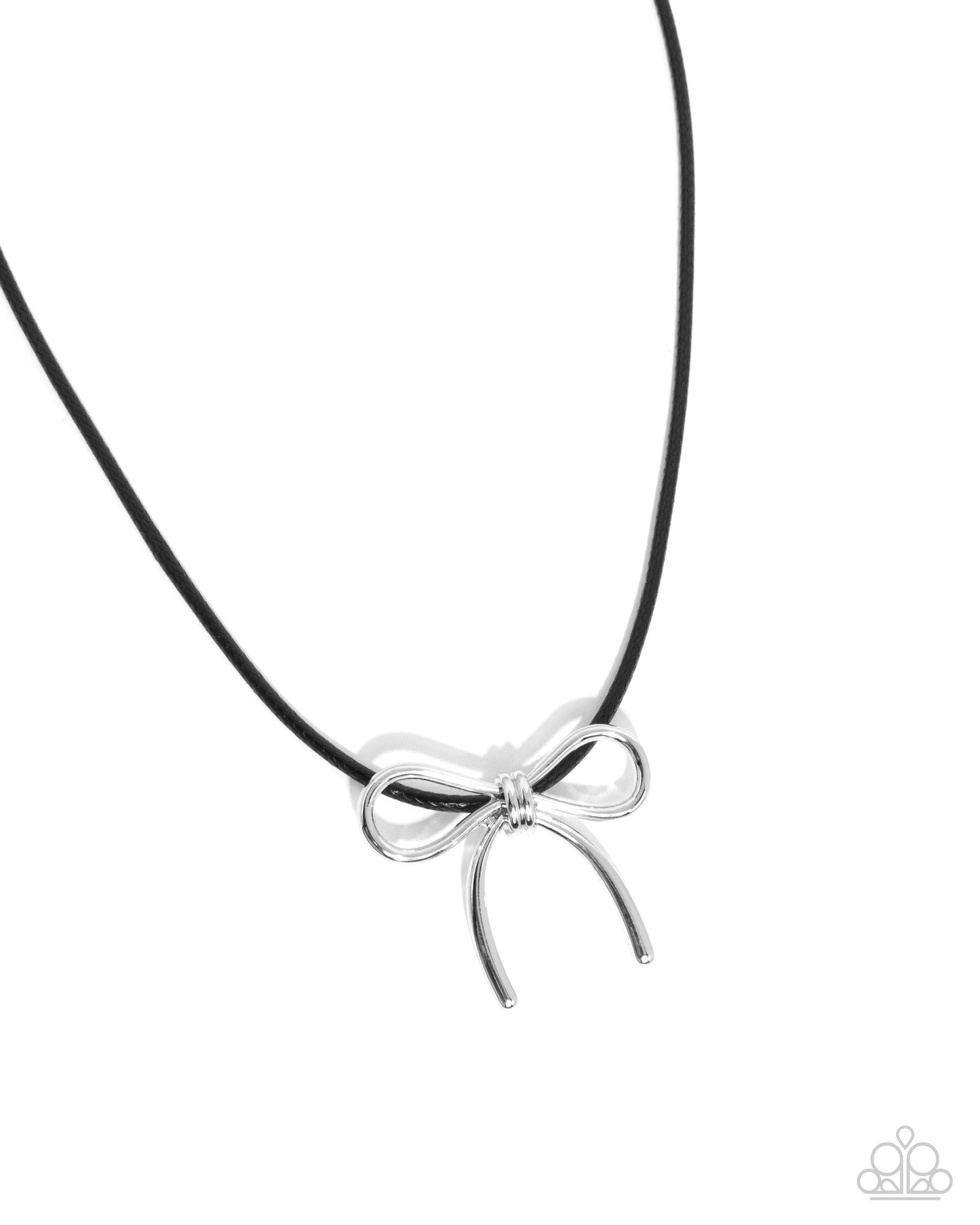 Paparazzi Leisurely Ladylike - Black Cord Silver Bow Necklace N3315