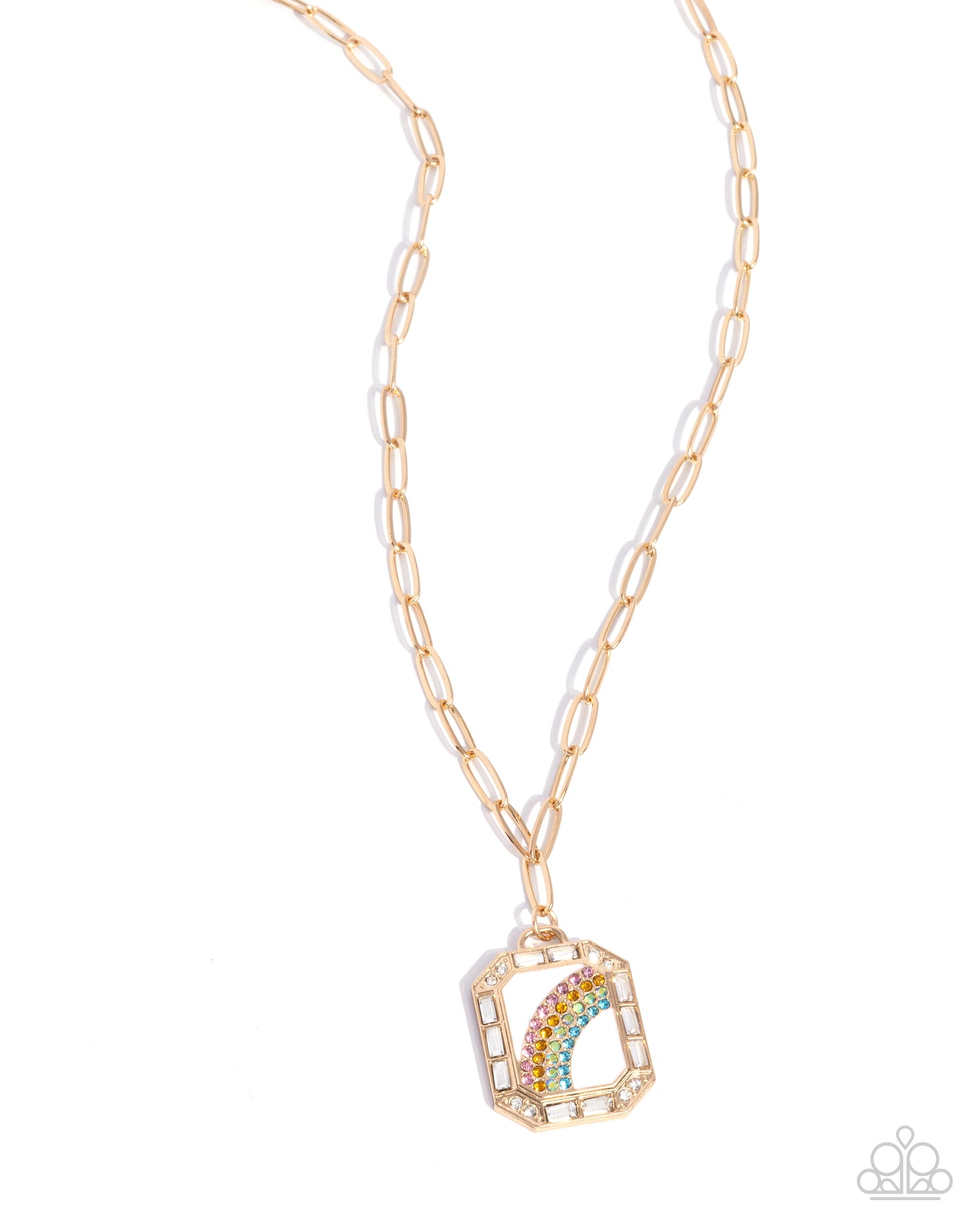 Rainbow Reputation - Multi Color Rainbow In White, Pink, Yellow, Green & Blue Rhinestone Necklace Paparazzi N2526