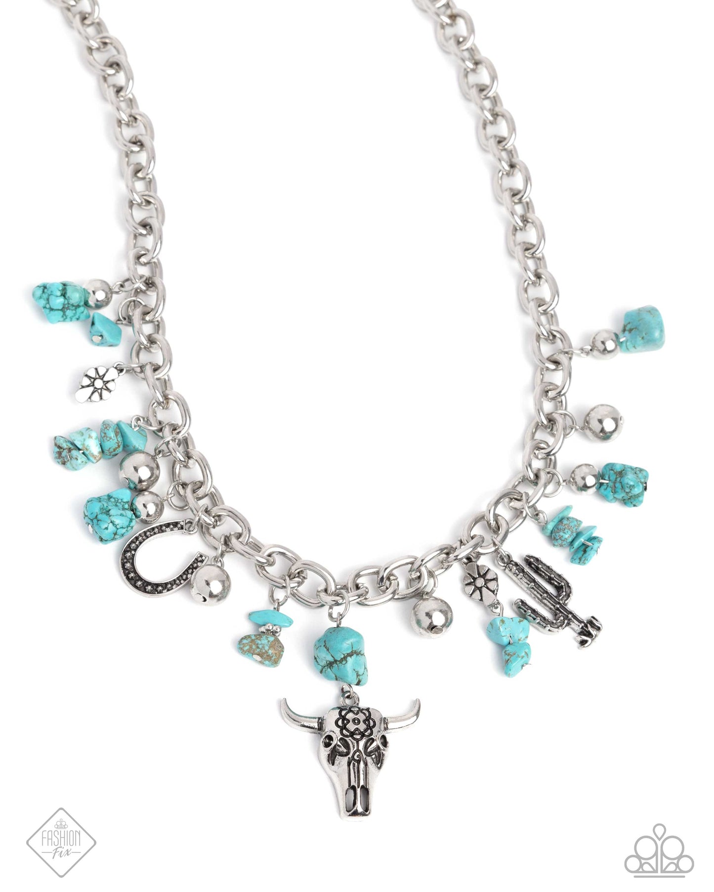 Wild West Whimsy - Blue Turquoise Stone Wild West Inspired Charm Necklace Simply Santa Fe September Fashion Fix Paparazzi N2461