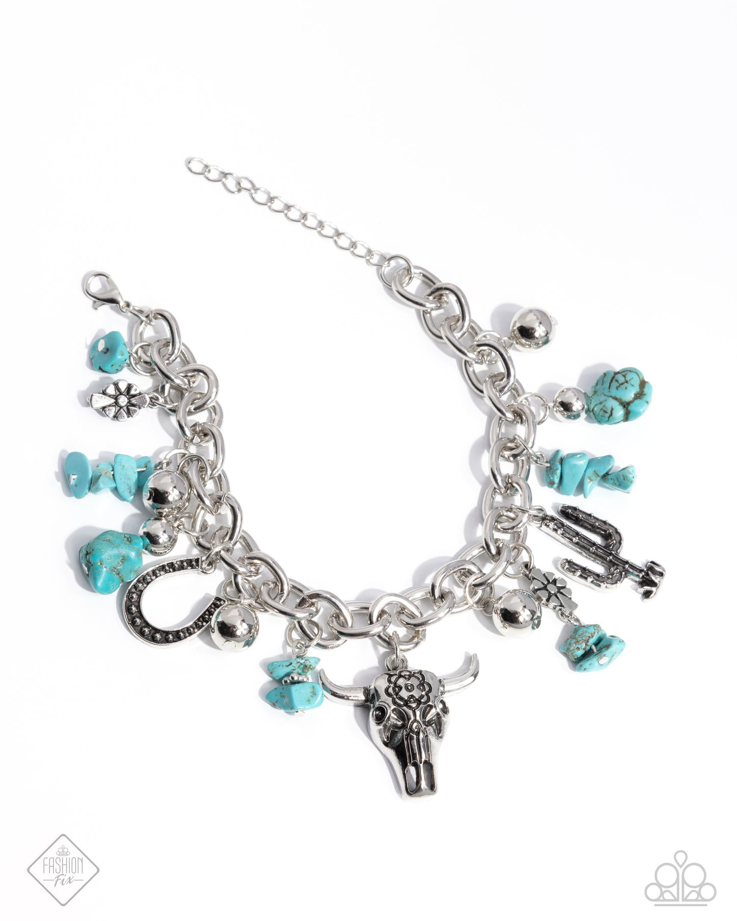 Wild West Wardrobe - Blue Turquoise Stone Charm Bracelet Simply Santa Fe September 2024 Fashion Fix Paparazzi B1742