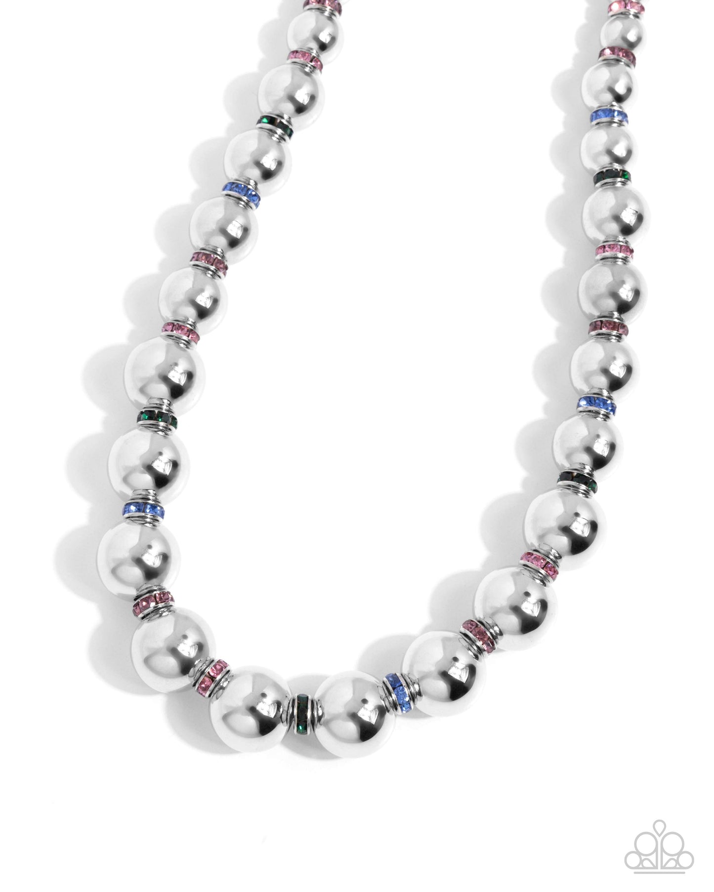 Color Closeness - Multi Colored Rhinestone Silver Disk & Silver Bead Necklace Paparazzi N2541