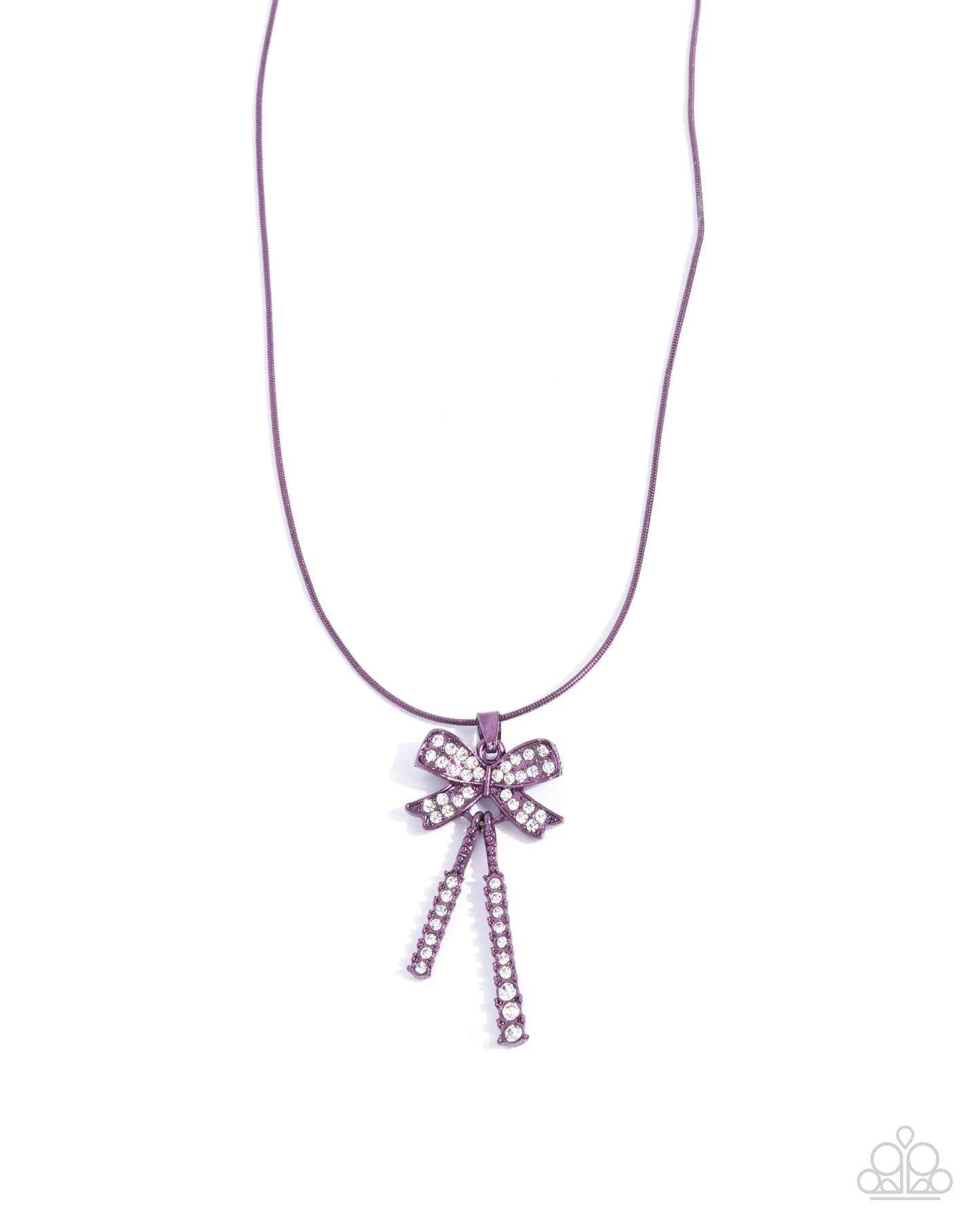 Ready Radiance - Purple - Electric Purple Metal & White Rhinestone Bow Necklace Paparazzi N2552