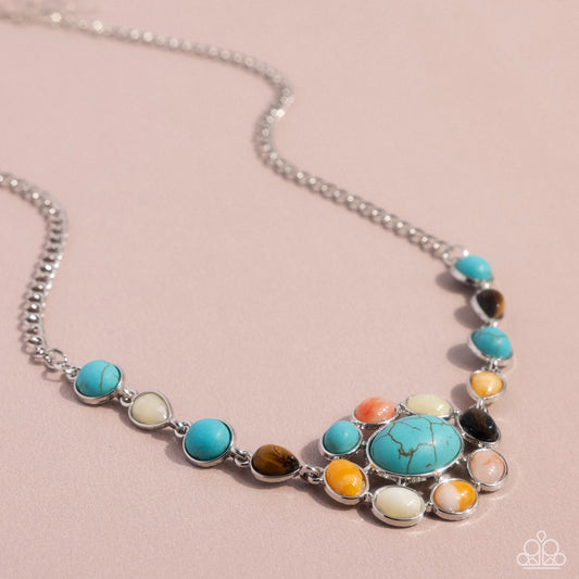 Paparazzi Enigmatic Ease - Blue Turquoise Multi Stone Silver Short Necklace N2871
