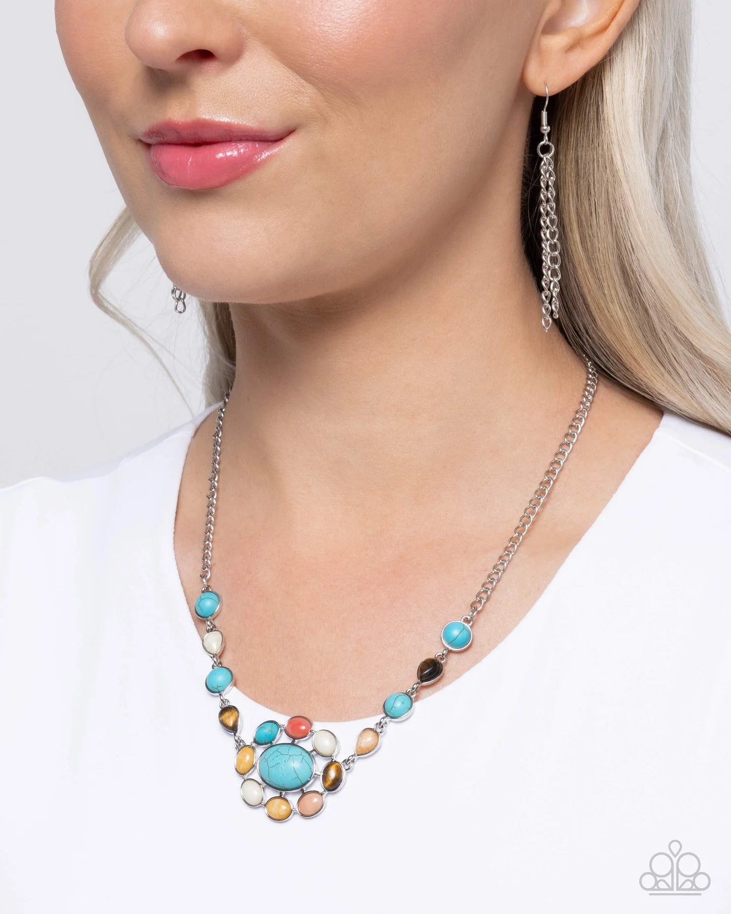 Paparazzi Enigmatic Ease - Blue Turquoise Multi Stone Silver Short Necklace N2871