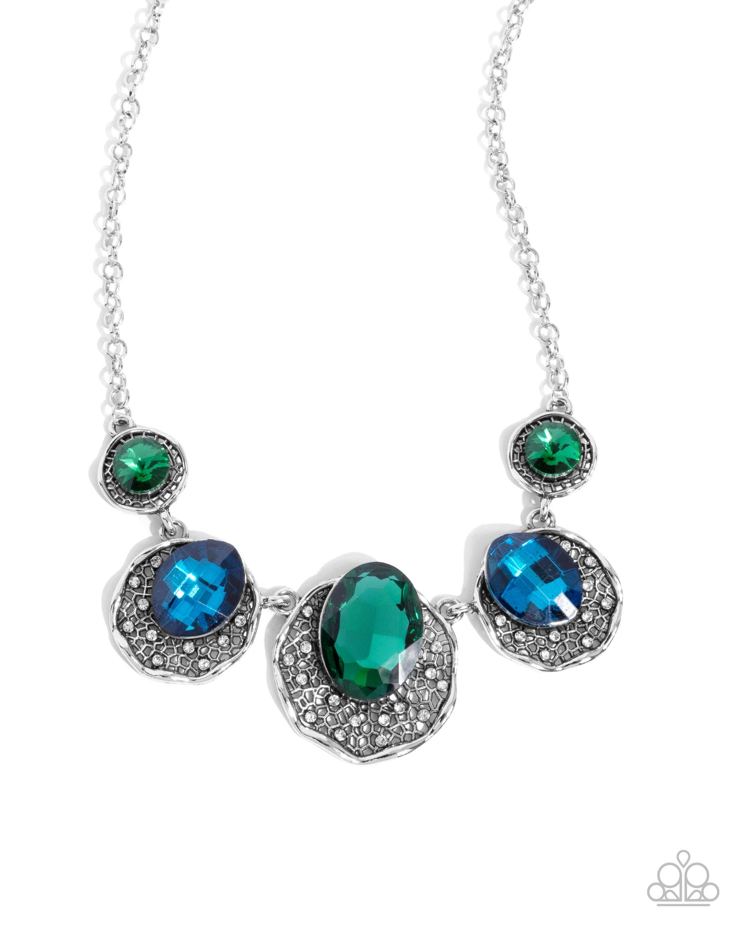 City Color - Green & Blue Large Oval Gem Necklace Paparazzi N2521