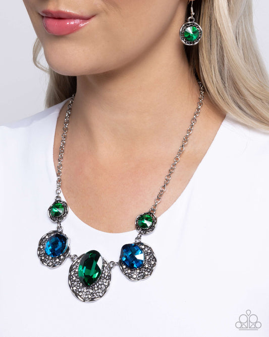 City Color - Green & Blue Large Oval Gem Necklace Paparazzi N2521