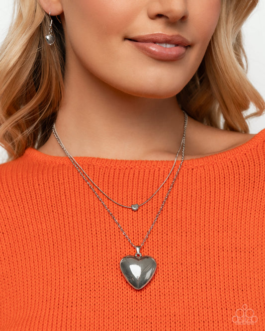 Halting Hearts - Silver Heart Layered Necklace Paparazzi N3401